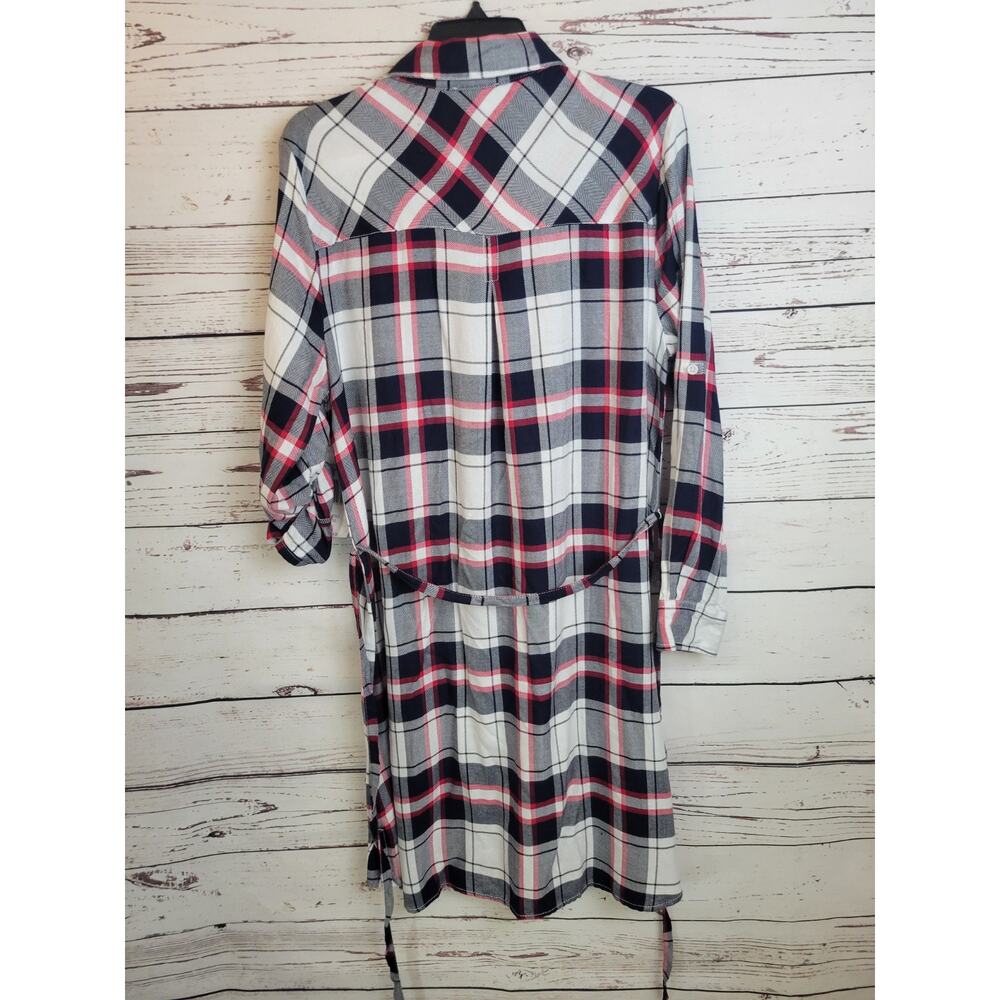 NWT BLL NYC Shirt Dress button‎ down Size Large Red Black Plaid Pocket Roll Tab - Picture 11 of 13
